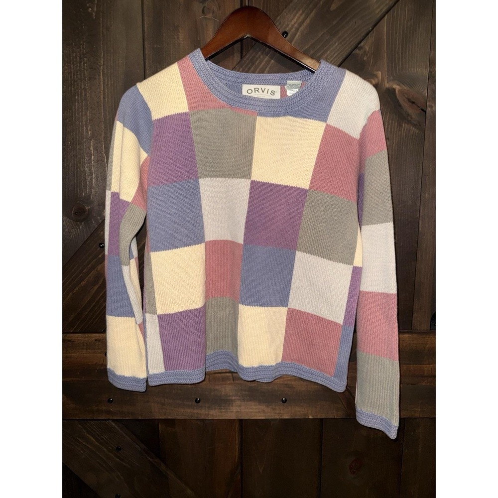 Orvis VTG Women's Sz XS Color Block‎ Patchwork Pullover Sweater EUC